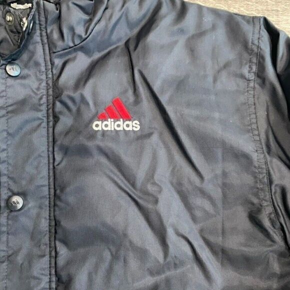 Vintage Adidas Mens M Big Spell Out Logo Bomber Athletic Bomber Jacket Black Red - Picture 3 of 12